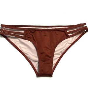 Shade & Shore Metallic Cheeky Bikini Bottom Strappy Bronze Brown NWOT XS